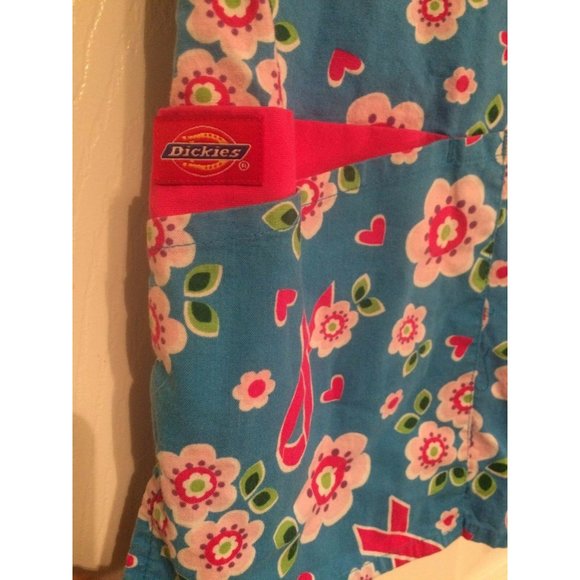 Dickies Scrub Top Breast Cancer Ribbon Cross Body V neck Tie Blue Pink - Picture 5 of 7